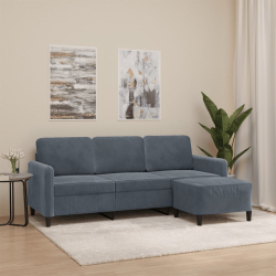 3-osobowa sofa z podnóżkiem, ciemnoszary, 180 cm, aksamit