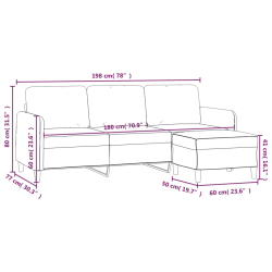 3-osobowa sofa z podnóżkiem, czarna, 180 cm, tkaniną