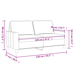 Sofa 2-osobowa, jasnoszara, 120 cm, tapicerowana aksamitem