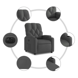 Elektryczny fotel rozkładany, ciemnoszary, obity tkaniną