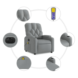 Rozkładany fotel masujący, elektryczny, jasnoszary, tkanina
