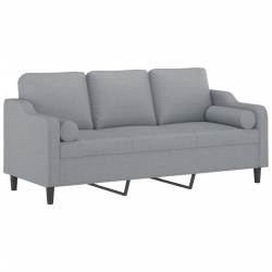 3-osobowa sofa z poduszkami, jasnoszara, 180 cm, tkanina
