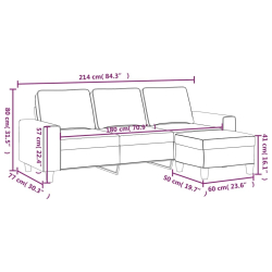 3-osobowa sofa z podnóżkiem, ciemnoszary, 180 cm, tkaniną