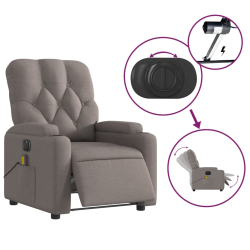 Rozkładany fotel masujący, elektryczny, kolor taupe, tkanina