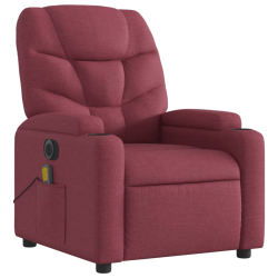 Rozkładany fotel masujący, elektryczny, winna czerwień, tkanina