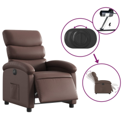 Elektryczny fotel rozkładany, brązowy, obity sztuczną skórą