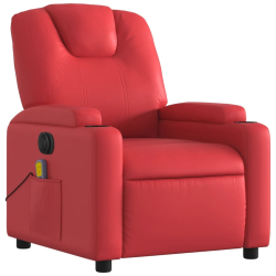 Rozkładany fotel masujący, elektryczny, czerwony, ekoskóra