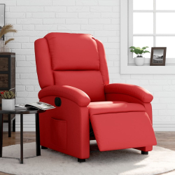 Elektryczny fotel rozkładany, czerwony, obity sztuczną skórą