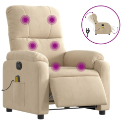 Rozkładany fotel elektryczny, masujący, kremowy, mikrofibra