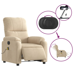 Rozkładany fotel elektryczny, masujący, kremowy, mikrofibra