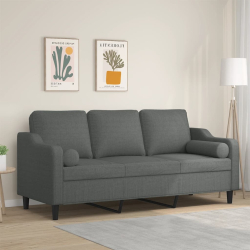 3-osobowa sofa z poduszkami, ciemnoszara, 180 cm, tkanina