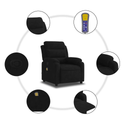 Rozkładany fotel masujący, czarny, obity aksamitem