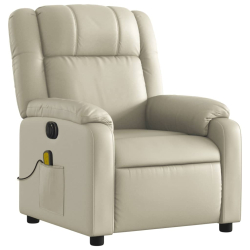 Rozkładany fotel masujący, elektryczny, kremowy, sztuczna skóra