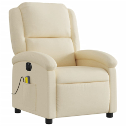 Rozkładany fotel masujący, elektryczny, kremowy, tkanina