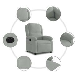 Elektryczny fotel rozkładany, jasnoszary, obity aksamitem