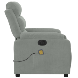 Rozkładany fotel masujący, elektryczny, jasnoszary, aksamitny