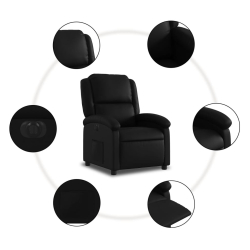 Elektryczny fotel rozkładany, czarny, obity sztuczną skórą