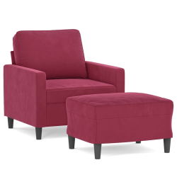 Fotel z podnóżkiem, winna czerwień, 60 cm, obity aksamit