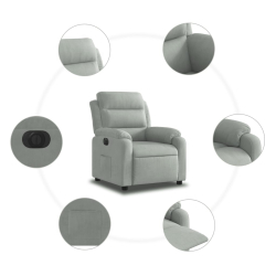 Elektryczny fotel rozkładany, jasnoszary, obity aksamitem