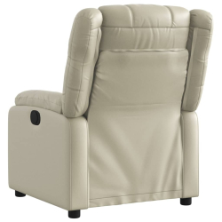 Elektryczny fotel rozkładany, kremowy, obity sztuczną skórą