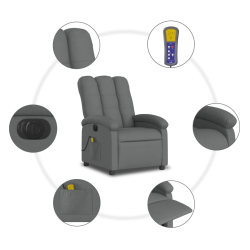 Rozkładany fotel masujący, elektryczny, ciemnoszary, tkanina