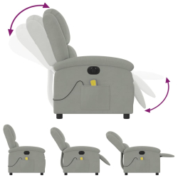 Rozkładany fotel masujący, elektryczny, jasnoszary, aksamitny