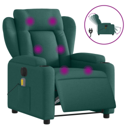 Rozkładany fotel masujący, elektryczny, ciemnozielony, tkanina