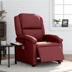 Rozkładany fotel masujący, elektryczny, bordowy, sztuczna skóra