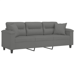 3-osobowa sofa z poduszkami, ciemnoszara, 180 cm, mikrofibra