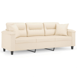 3-osobowa sofa z poduszkami, beżowa, 180 cm, mikrofibra