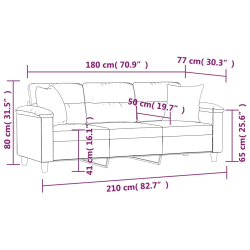 3-osobowa sofa z poduszkami, beżowa, 180 cm, mikrofibra