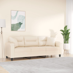 3-osobowa sofa z poduszkami, beżowa, 180 cm, mikrofibra