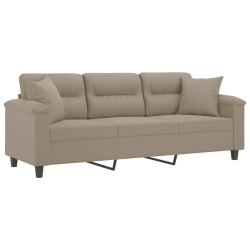 3-osobowa sofa z poduszkami, kolor taupe, 180 cm, mikrofibra