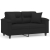 2-osobowa sofa z poduszkami, czarna, 120 cm, mikrofibra