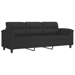 3-osobowa sofa z poduszkami, czarna, 180 cm, mikrofibra