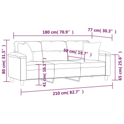 3-osobowa sofa z poduszkami, czarna, 180 cm, mikrofibra