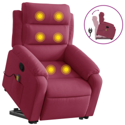 Rozkładany fotel masujący, podnoszony, winna czerwień, aksamit
