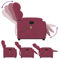 Rozkładany fotel masujący, podnoszony, winna czerwień, aksamit