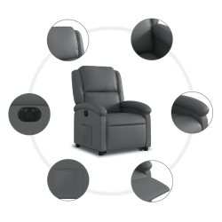 Rozkładany fotel pionizujący, elektryczny, szary, ekoskóra