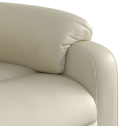 Podnoszony fotel masujący, rozkładany, kremowy, ekoskóra