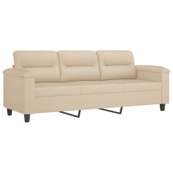 3-osobowa sofa, kremowa, 180 cm, tapicerowana mikrofibrą