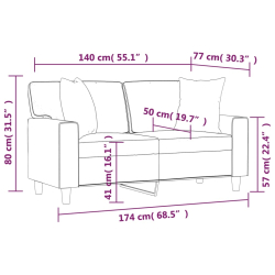 2-osobowa sofa z poduszkami, szara, 140 cm, sztuczna skóra