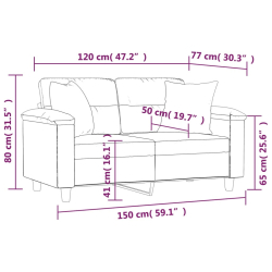 2-osobowa sofa z poduszkami, szara, 120 cm, sztuczna skóra