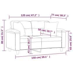 2-osobowa sofa z poduszkami, cappuccino, 120 cm, sztuczna skóra