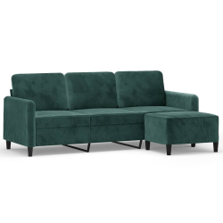 3-osobowa sofa z podnóżkiem, ciemnozielony, 180 cm, aksamit