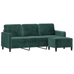 3-osobowa sofa z podnóżkiem, ciemnozielony, 180 cm, aksamit