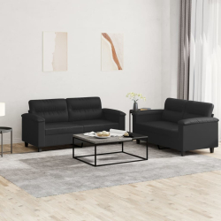 2-osobowa sofa z poduszkami, czarna, sztuczna skóra