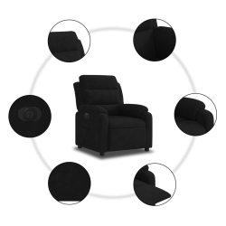 Elektryczny fotel rozkładany, czarny, obity aksamitem