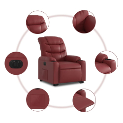 Rozkładany fotel pionizujący, elektryczny, bordowy, ekoskóra