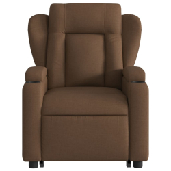 Podnoszony fotel masujący, rozkładany, brązowy, obity tkaniną